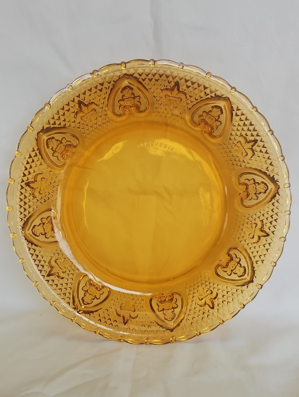 Amber Glass Decorative Bowl with Heart Motif